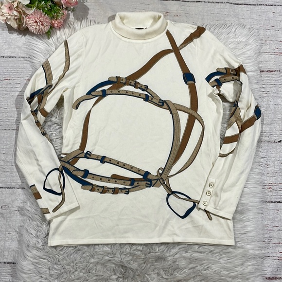 J. McLaughlin Sweaters - J. McLaughlin Equestrian Belt Graphic Knit Turtleneck Sweater